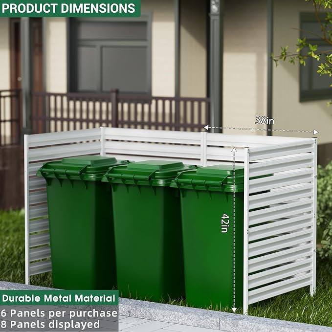 Metal Privacy Fence Panels for Outside, 42" H x 38" W (3 Panels) Air Conditioner Fences, Pool Equipment Enclosure Trash Can Fence, No Dig Privacy Screen Fencing for Outdoor, White