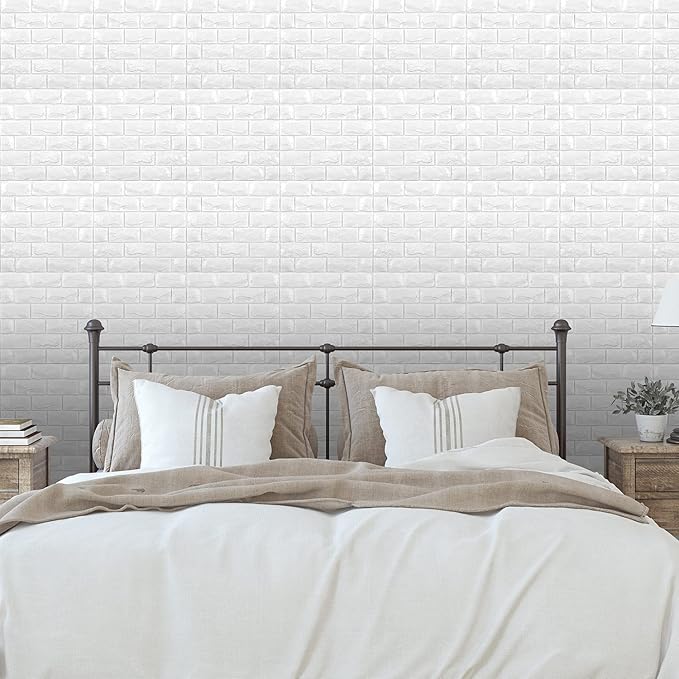 30PCS 3D Wall Panels Peel and Stick Faux Brick Wallpaper White Self Adhesive Foam Brick Paneling Faux Stone Wall Panels (30PCS, White)