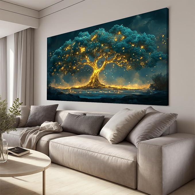 Canvas Wall Art Decor Canvas Art Wall Decor Green Wall Art Decor Large Tree of Life Wall Art for Living Room Oversized Wall Art Prints Gold Tree Wall Decor Art Artwork for Walls Home Office Decoration 35"X70"