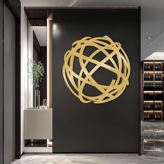 Metal Line Cricle Wall Art, Round Wall Decor, Metal Line Art Wall Decor, Abstract Art Wall Decor, Modern Minimalist Decor, Wall Art For Living Room, Housewarming Gift (Black, 39"x39"|100x100cm)