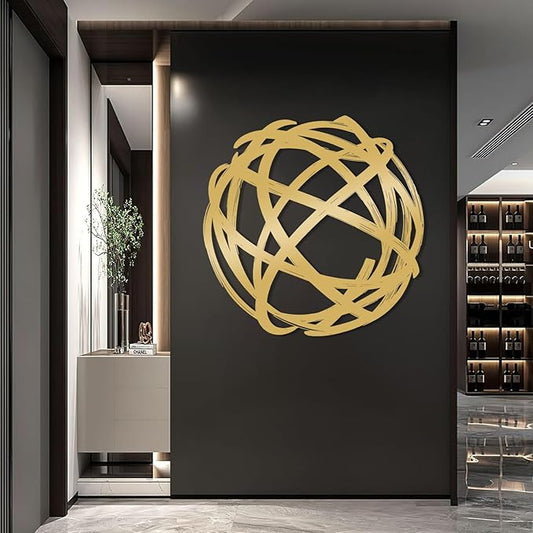 Metal Line Cricle Wall Art, Round Wall Decor, Metal Line Art Wall Decor, Abstract Art Wall Decor, Modern Minimalist Decor, Wall Art For Living Room, Housewarming Gift (Gold, 39"x39"|100x100cm)