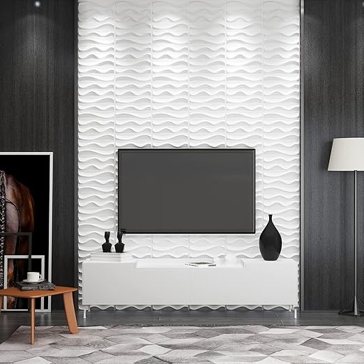 Art3dwallpanels 33 Pack 3D Wall Panel for Interior Wall Décor, PVC Textured Accent Wall, Elegant Wave 3D Wallpaper Modern Wall Tiles, White