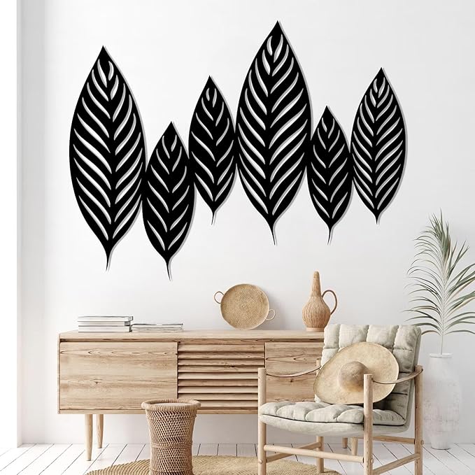 Chaser of Light Metal Leaf Wall Decor, Large Leaves Metal Wall Art, Minimalist Wall Art, Boho Wall Sculpture, Nature Decorations for Living Room, Bedroom (Silver, 51"x39"/129x100cm)