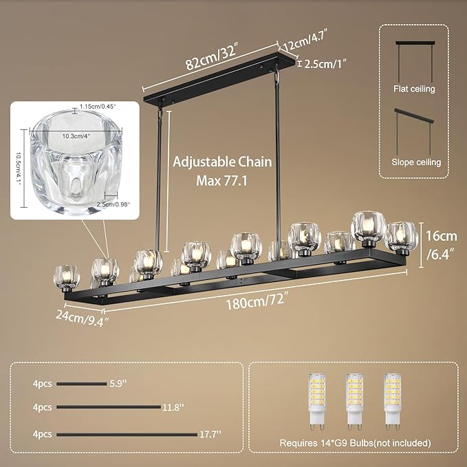 72 Inch Black Rectangle Wagon Wheel Chandeliers, Chandelier for Dining Room Over Table, Modern Crystal Long Chandelier for High Ceiling, Farmhouse Large Linear Chandeliers for Kitchen Island