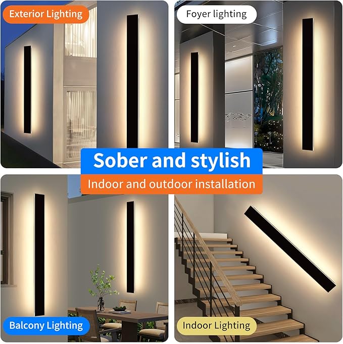 Mikeru Upgraded 2 Pack 71" Modern Outdoor Wall Sconce, 4.3" Wide IP65 Waterproof Exterior Light Fixtures Cover US Junction Box, 3000K/4500K/6000K 3-Color Temp LED Porch Lights for Garage, Patio