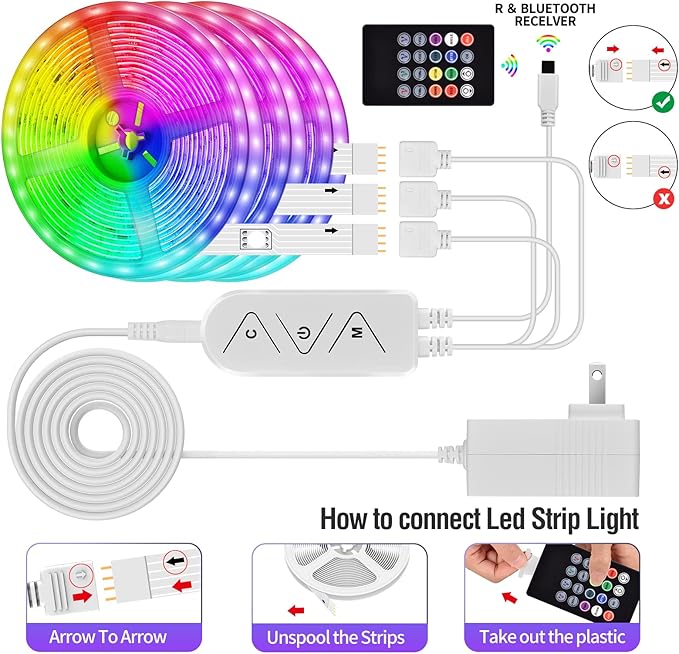 AILBTON 300ft Led Strip Lights(3 Rolls of 100ft led Lights) Ultra Long Led Light Strip with App Voice Control Remote,5050 RGB Music Sync Color Changing Led Lights for Bedroom,Party,Home Decoration