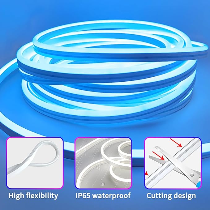 16.4FT DC24V RGB LED Neon Rope Lights with Remote/APP Control, Waterproof, Flexible, Multicolor, Modern Style for Bedroom, Room, Outdoors, Christmas Decor