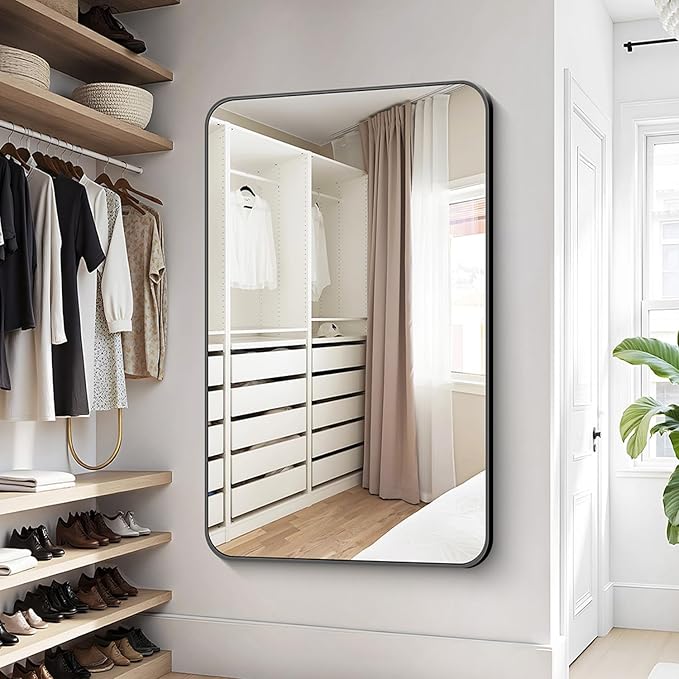 KOCUUY 55x36 Black Bathroom Mirror, Large Matte Black Vanity Mirror, Tempered Glass Mirror for Bathroom Wall, Black Rounded Rectangle Mirror Modern Decor for Bedroom, Living Room, Farmhouse, Entryway