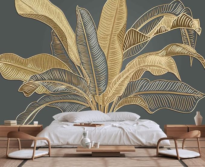 Large Banana Leaf Wallpaper on Gray Background, Art Wall murals for Bedroom, Living Room, Bathroom(Non-self-Adhesive)
