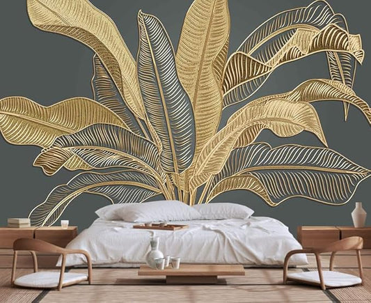 Large Banana Leaf Wallpaper on Gray Background, Art Wall murals for Bedroom, Living Room, Bathroom(Non-self-Adhesive)