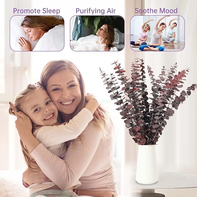 16 Pcs Dried Eucalyptus Stems, 17'' Natural Fresh Eucalyptus Leaves Branches Hanging for Shower, Preserved Real Red Plant Live Greenery for Home SPA Wall Bathroom Wedding Party Vase Decor