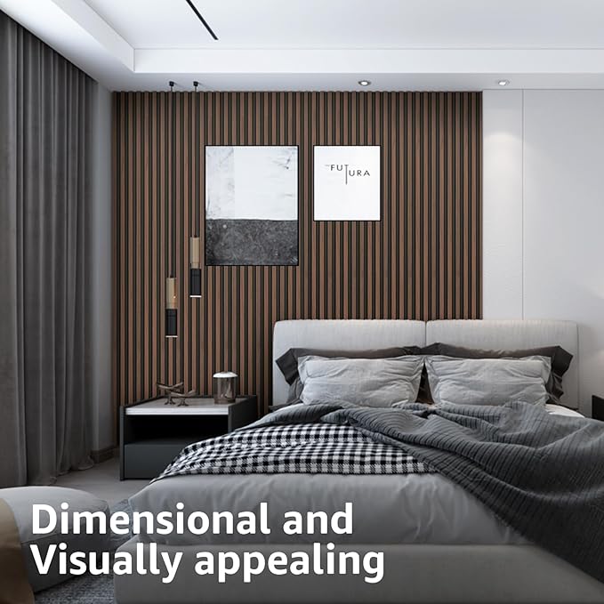 Art3d 8-Pack WPC Wood Slat Wall Panel for Interior Décor, 3D Wood Fluted Acoustic Wall Paneling for Living Room Bedroom Home & Office Accent Decor - 96 x 6 Inch Walnut