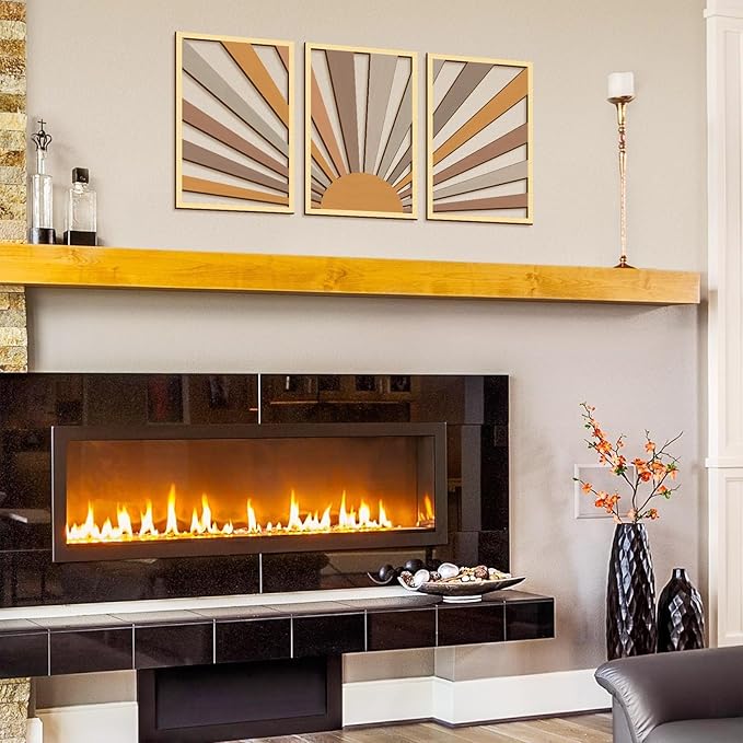 COLOR VALLEY ART Boho Wall Sculptures - Set of 3 Wood Wall Decor Pcs - Chic Sun Wall Artwork for Modern Home - 16.5"x33" Horizontal and Long Pictures for Wall Decor - Ideal for Living Room and Bedroom