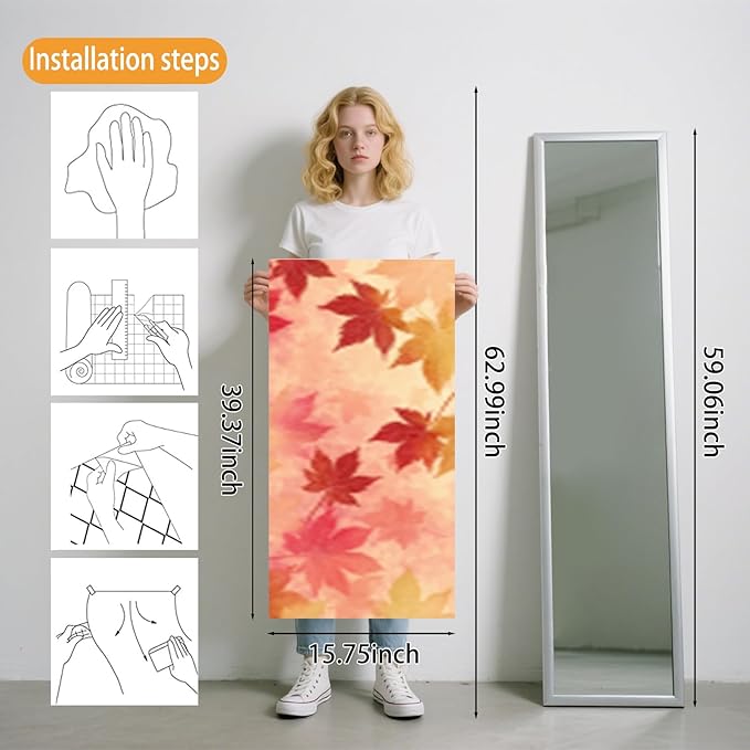 Nuxovilar Autumn Maple Leaf Beige Background Textured Peel and Stick Wallpaper, 15.75"x39.37", Self-Adhesive Contact Paper, Red Orange Foliage Pattern for Bedroom, Living Room and Table Decor