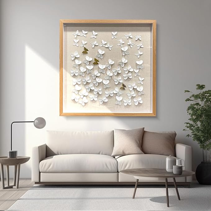 BrightA3D Textured wall decorations, leather and metal-tinged golden and white metal butterfly wall sculptures, large artworks, gradient colors, modern artworks, suitable for decoration in living rooms and bedrooms. 31.5"x31.5"