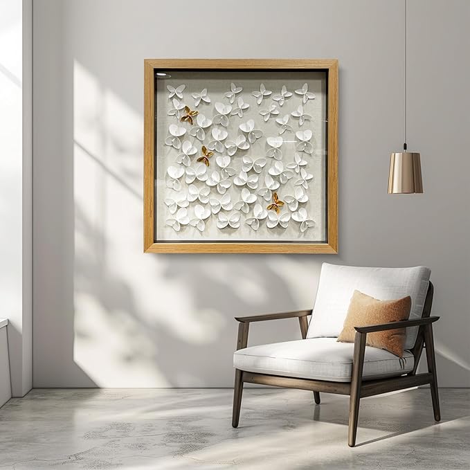 BrightA3D Textured wall decorations, leather and metal-tinged golden and white metal butterfly wall sculptures, large artworks, gradient colors, modern artworks, suitable for decoration in living rooms and bedrooms. 23.6"x23.6"