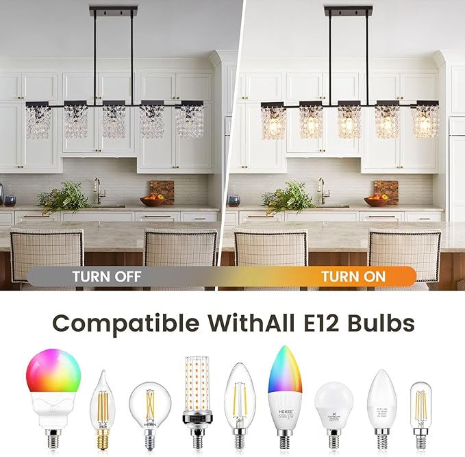 36" Black Chandelier, 5-Light Crystal Chandeliers for Dining Room, Modern Dining Room Light Fixture, Farmhouse Kitchen Island Lighting, Vintage Hanging Pendant Lights, Dining Chandelier Over Table