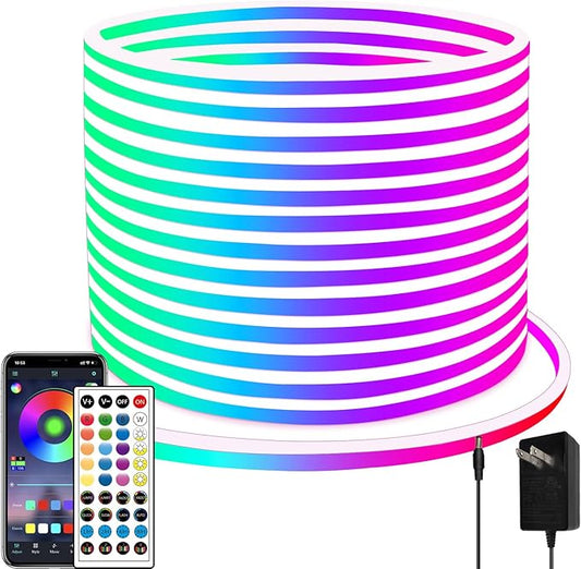 66Ft Neon Rope Lights,Flexible Led Rope Light Control with App/Remote,Multiple Modes Rope Lights,IP65 Outdoor RGB Led Neon Light Waterproof,Music Sync Gaming Led Neon Light Strip for Bedroom