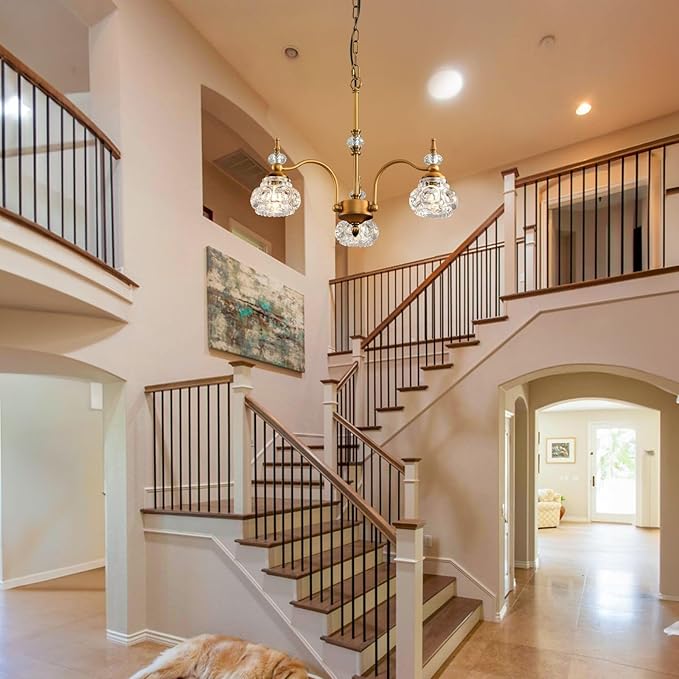 Black Chandelier, 3-Light Vintage Crystal Chandeliers for Dining Room, Industrial Foyer Lighting Fixtures, Kitchen Island Lighting, Modern Farmhouse Hanging Pendant Lights for Living Room, Bedroom