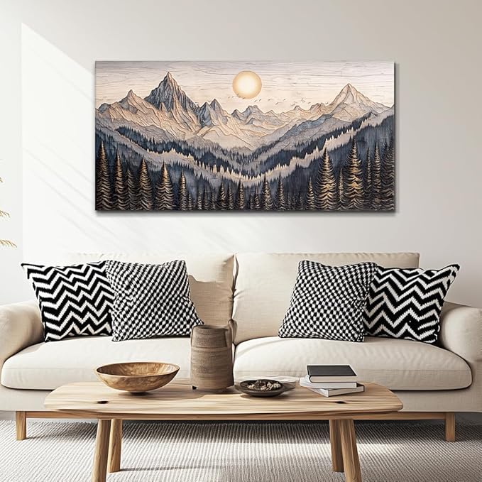 MHARTK66 Wall Art For Living Room Abstract Mountain Landscape Wall Painting Bedroom Wall Decor Office Pictures Decor Sunrise Forest Canvas Wall Art Easy Hanging Modern Home Decorations