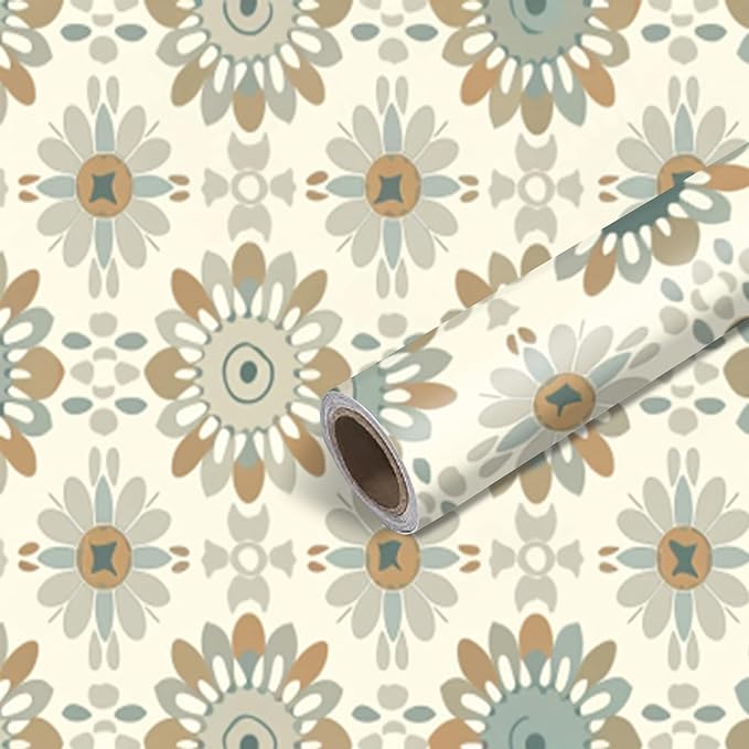 Nuxovilar Beige Floral Medallion Textured Peel and Stick Wallpaper, 15.75"x39.37", Self-Adhesive Contact Paper, Vintage Tile-Inspired Pattern for Bedroom, Living Room and Table Decor