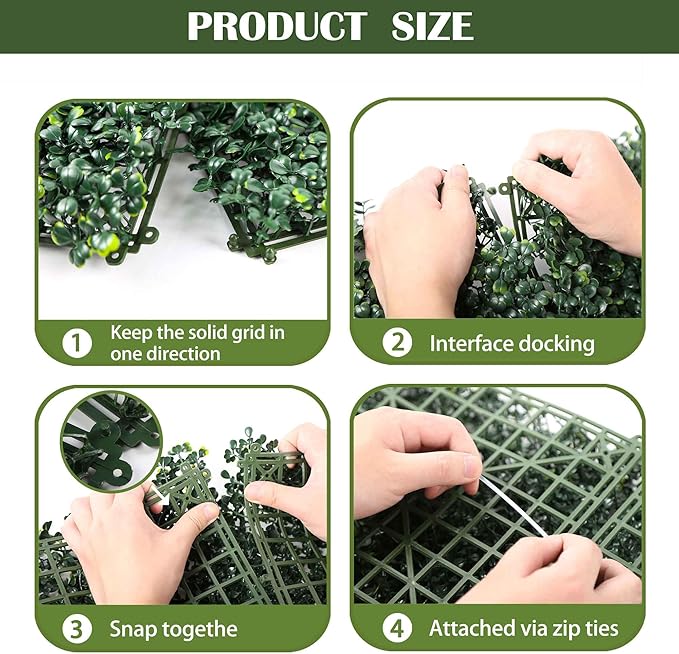 24PCS 10"x 10" Artificial Boxwood Wall Panels, UV-Anti Grass Wall Hedge Plant Panels for Indoor Outdoor Green Wall Decor Ivy Fence Covering Privacy