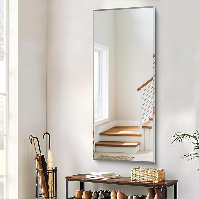 Beveled Mirror, 24x60 Large Frameless Beveled Bathroom Mirrors for Wall, Upgraded Shatterproof Rectangle Vanity Mirror with Beveled Edge for Bathroom, Bedroom, Living Room and Entryway