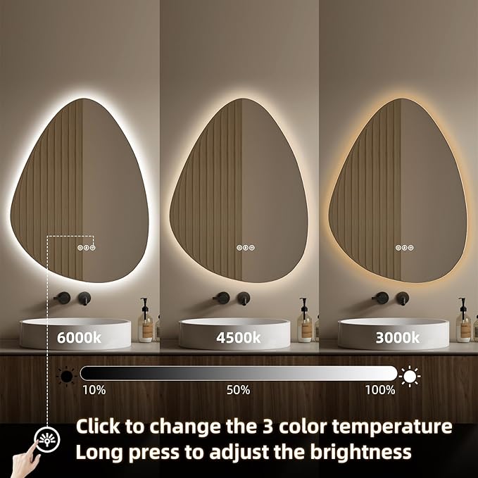 Led Mirror for Bathroom, 20"x 28" Bathroom Vanity Mirror with Lights, Human Body Sensing, Anti-Fog, 3 Colors and Dimmable, Backlit Light Up Bathroom Mirror Wall Mounted.