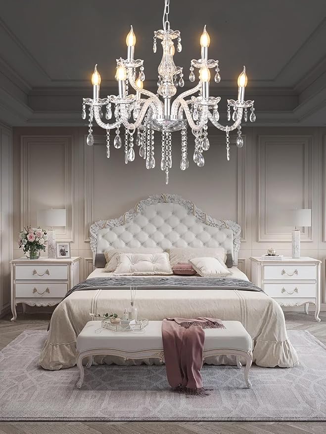 MALOSA Clear Crystal Chandeliers,9 Lights Glass Large Chandelier for Bedroom,Dining Room,Living Room,Double Layer 26.4"