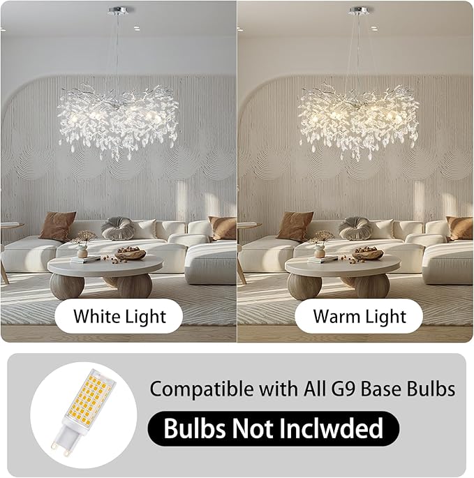 30" Silver Crystal Chandelier, 10-Light Tree Branch Chandelier for Dining Room, Modern Round Chandeliers for Living Room, Foyer, Entryway, Bedroom, Kitchen, Luxury K9 Crystal Raindrop Light Fixture