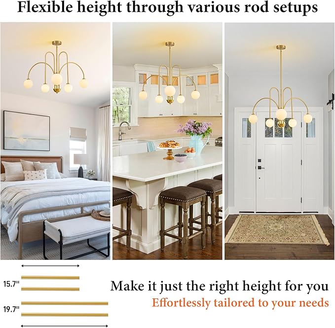 Mid Century Modern Sputnik Chandelier: 6-Light Globe Gold Chandeliers for Living Room - 40" White Glass Ball Dining Room Light Fixture - Large Pendant Lights for Kitchen High Ceiling Foyer Entryway