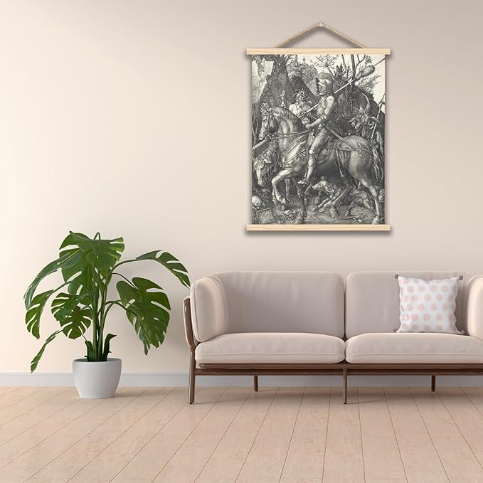 Albrecht DüRer Canvas Wall Art Knight Death And Devil Poster - Vintage Classical Painting Renaissance Fine Art Print Wood Frame Hanging Poster for Bedroom Living Room Office Wall Decor