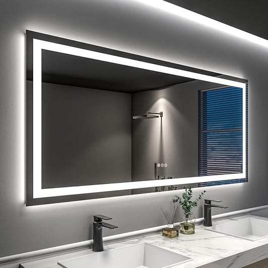 LED Mirror for Bathroom 55x30, Dimmable Lighted Vanity Mirror with Lights for Wall, Anti-Fog, Tempered Glass, ETL Listed (Backlit + Front Lights)