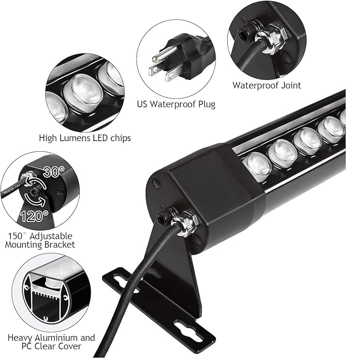 RGB Outdoor Wall Washer Light, 4FT 72W Dimmable LED Wall Washer Lights, 120V IP67 Waterproof Led Light Bar for Outdoor, with 2 Remote, Plug-in (1 Pack)