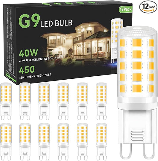 TJOY 12 Pack G9 LED Bulb 4W, 40 Watt T4 G9 Halogen Equivalent, 4000K Neutral White, G 9 T4 Bi-pin Base Small Light Bulb for Crystal Chandelier, 120V 450 Lumen Energy Saving, Non-dimmable