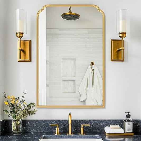 24X36 Inch Gold Mirror for Bathroom, Modern Rounded Corner Rectangle Mirror with Non-Rusting Iron Metal Framed Bathroom Vanity Mirror for Over Sink Wall Decor(Tempered Glass)