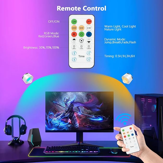 Moobibear LED Wall Lights with Remote, 3500mAh Rechargeable Battery Operated Wall Sconce, Dimmable 13RGB + 3 Color Temperature Magnetic Wireless Wall Lamp, for Rooms, Hallway (White, 2 PCS)