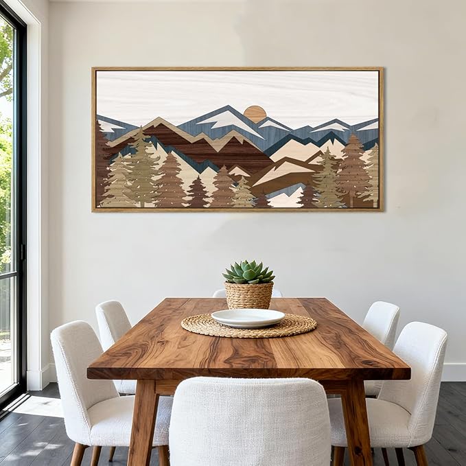BINCUE Large Mountain Wall Art Framed Boho Wall Decor Mountain Artwork for Office Living Room Bedroom 20x40 Inches