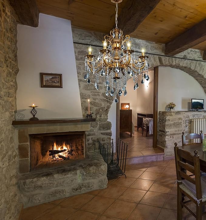 Antique Gold Crystal Chandelier Lighting 8-Light Contemporary Chandeliers Classic Crystal Candle Island Lighting Dining Room Foyer Entrance Chandelier Light Fixture 27"