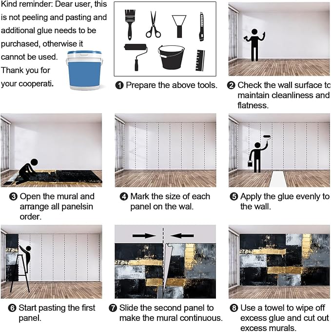 Black White Graffiti Mural Wallpaper, Gold Stripes Murals, Modern Fashion Art Murals, Wallpaper for Living Room Bedroom Boy Girl Room Home Decor Mural (Not Peel Stick)