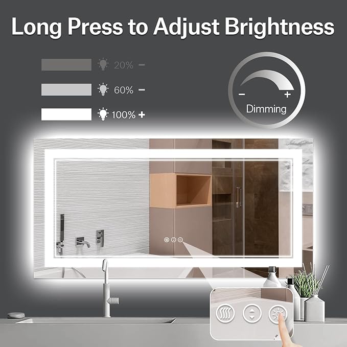 72x36 Inch LED Bathroom Mirror, Backlit and Front-lit,Large Lighted Vanity Mirror with Lights,Anti-Fog,Dimmable,ETL Listed