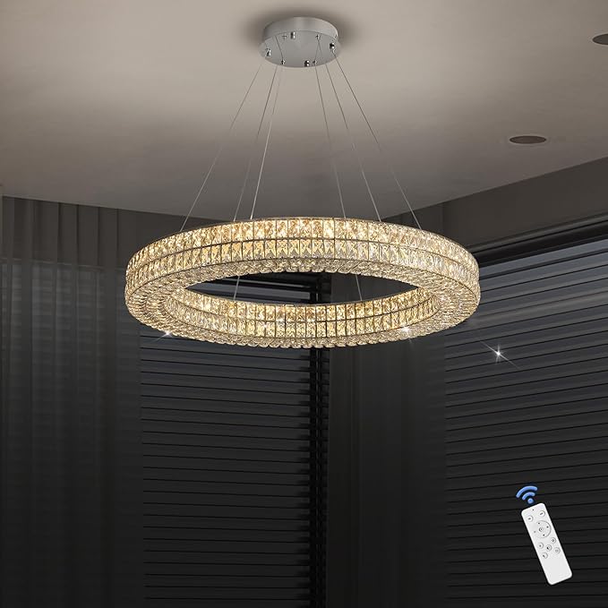 Led Ring Crystal Chandelier for Living Room, Modern Dimmable Chandeliers Lighting and Hanging Adjustable, LED Round Ceiling Chandelier for Dining Room (40inch,Black)