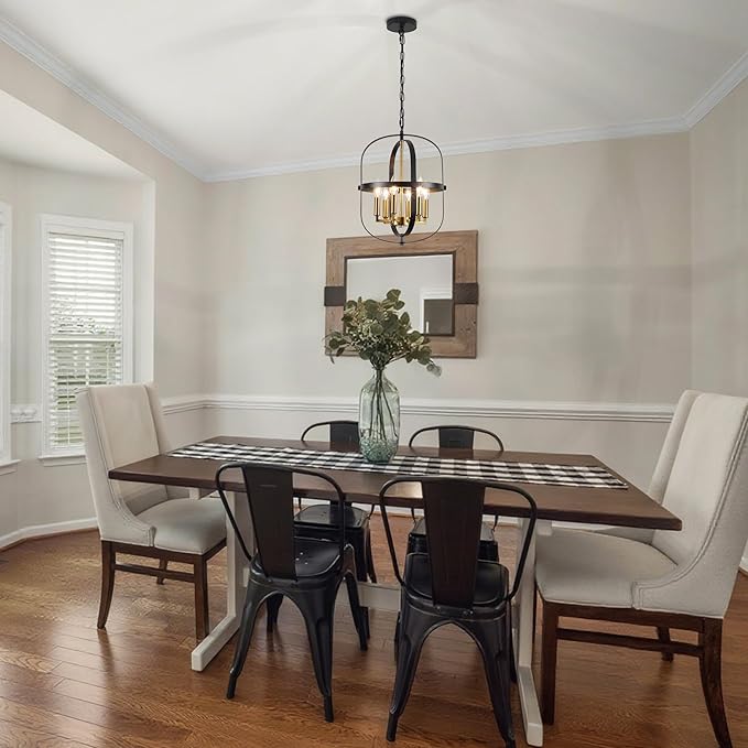 ANKYLHUA Black and Gold Chandelier for Dining Room Light Fixture,6-Light Small Chandelier for Entryway Foyer Lighting Fixtures Adjustable Modern Farmhouse Pendant Lights for Living Room Kitchen