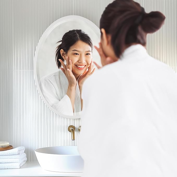 OVALCREST - Oval Wooden Beveled Wall Mirror for Home Decor, Bathroom, Vanity, Bedroom, Living Room, Hallway - London Style (Linen White) 41.1 x 31.1