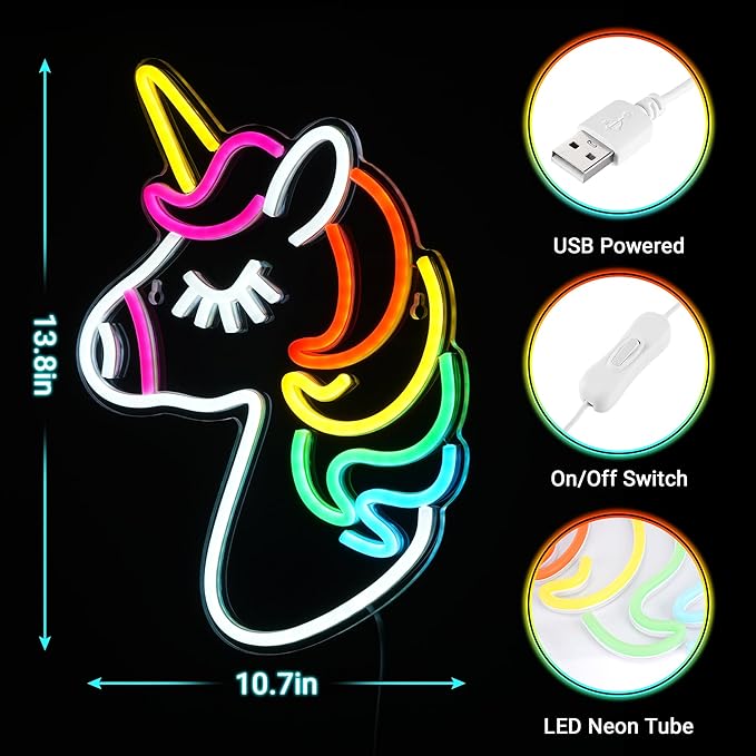 Kavaas Neon Unicorn Sign 13.8" x 10.7", LED Unicorn Neon Lights for Girls Room Office Dorms - Best Gifts for Birthday, Christmas, Unicorn Lovers, Kids