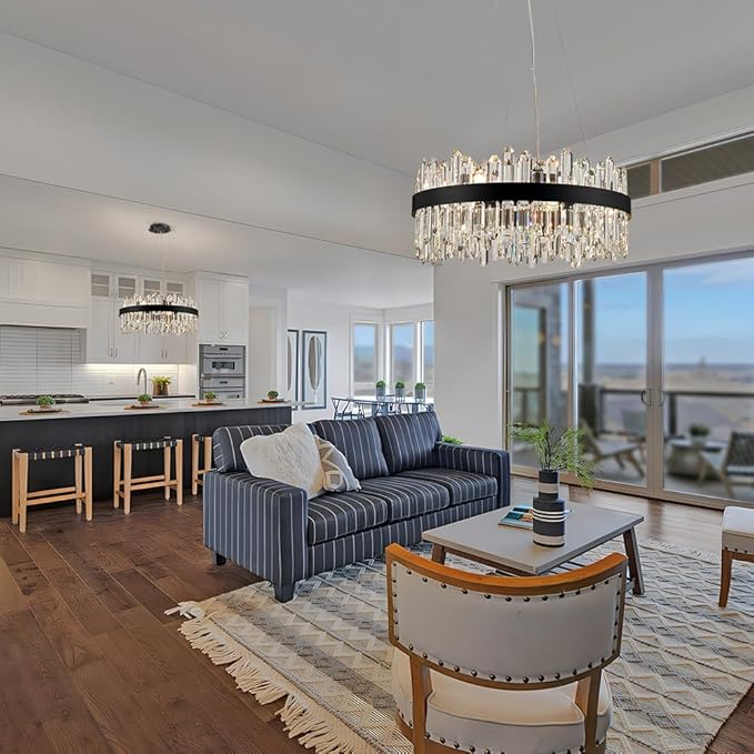 Black Modern Oval Crystal Chandelier, 16-Lights Luxury Chandeliers 2-Tiers K9 Crystal Chandelier Pendant, Light Fixture G9 Lights for Dining Living Room Entryway Kitchen Dia 23 inch