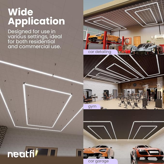 Neatfi LED Bright Garage Light, 35,200 Lumens, Ceiling Lighting for Auto Shops, Car Detailing, Gym, Basement, Warehouse, Barber and Beauty Salons (Cool White, 2 Rectangles with Hanging Kit)