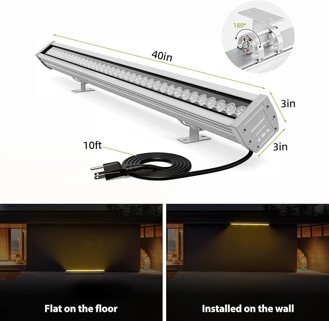 LED Wall Washer Light with RF Remote, 144W RGBW Color Changing Linear Bar Light, AC120V Waterproof RGB CCT Wall Washing Lamp for Outdoor and Indoor Lighting Projects, Plug & Play