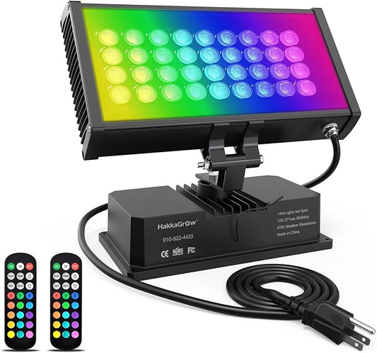 LED Wall Washer Flood Lights with RF Remote, 144W RGBW+5700K Color Changing Wash Lighting Waterproof Heavy-duty LED Wall Washing Light for Outdoor & Indoor Lighting Projects, Church, Building, Hotels