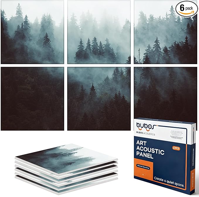 BUBOS 6 Pack Art Acoustic Panels Soundproof Wall Panel,70.8X47.2 Inches Large Sound Absorbing Panel,Self-Adhesive Decorative Acoustical Wall Panels, Acoustic Treatment for Home Office（Foggy Forest）